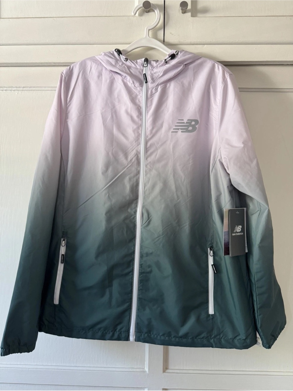 New Balance Ombre Hooded Windbreaker Jacket - Light Pink to Teal